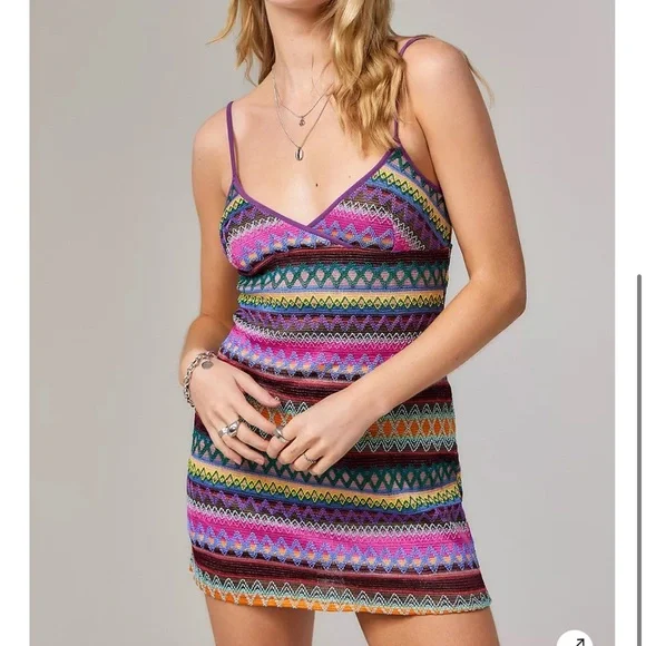 Urban Outfitters Knit Mini Dress Boho Tribal Pattern Coachella Coastal festival - Picture 3 of 9